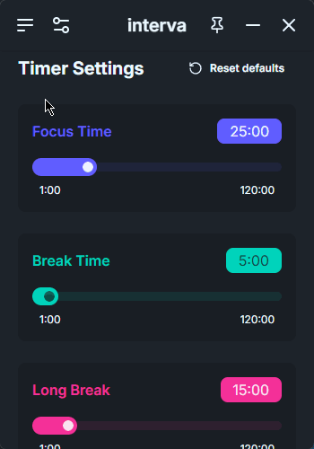 interva timer settings
